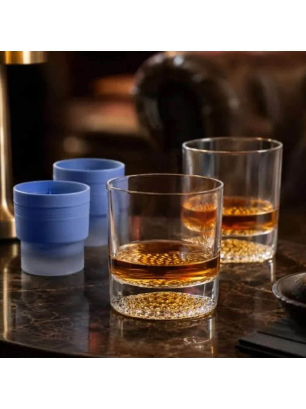 Golf Whiskey Glasses Set of 2 | Heavy Weighted Tumblers with Ice Ball Moulds